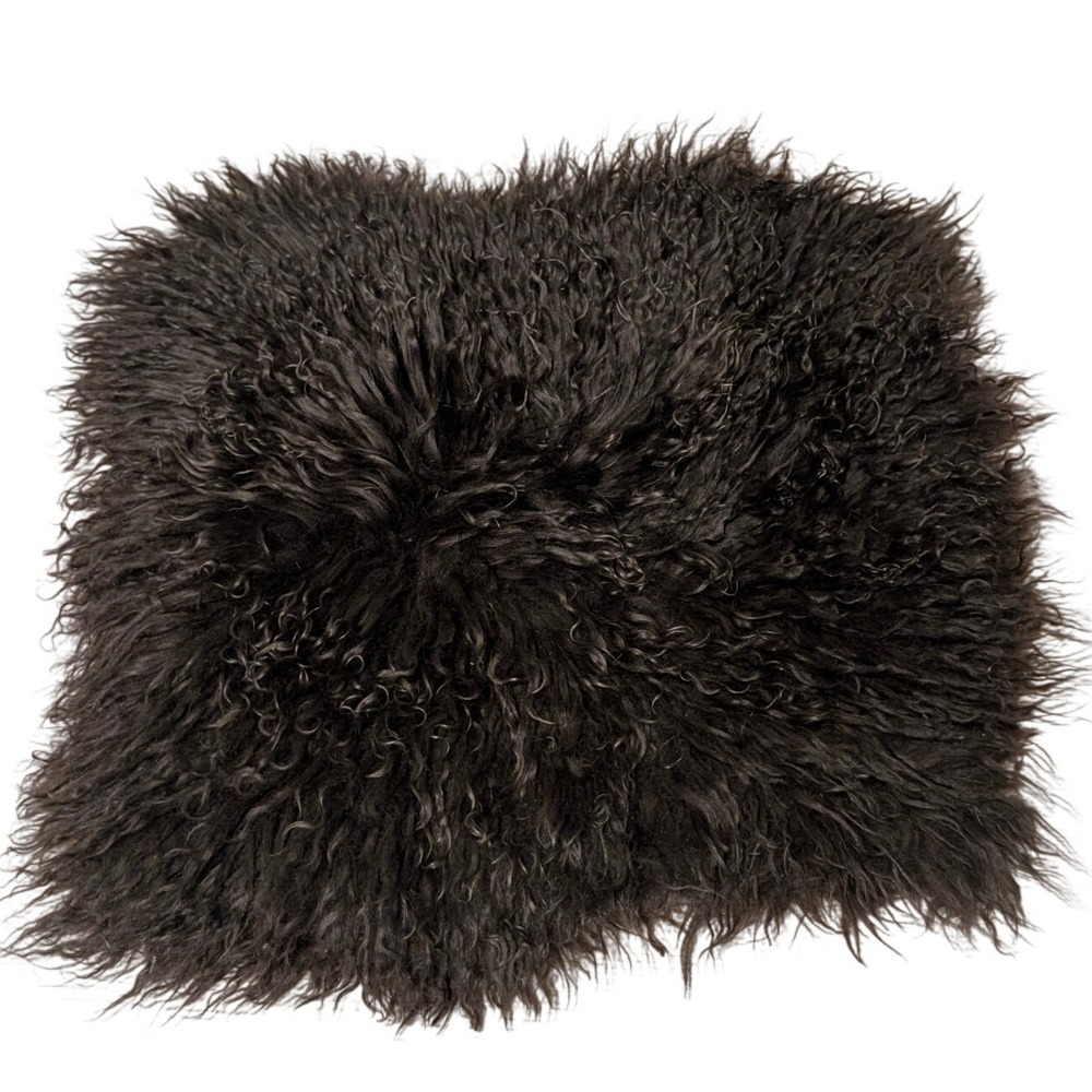 West Elm Mongolian Lamb Pillow Cover 16x16 Dark Chocolate Brown Sheepskin Shag